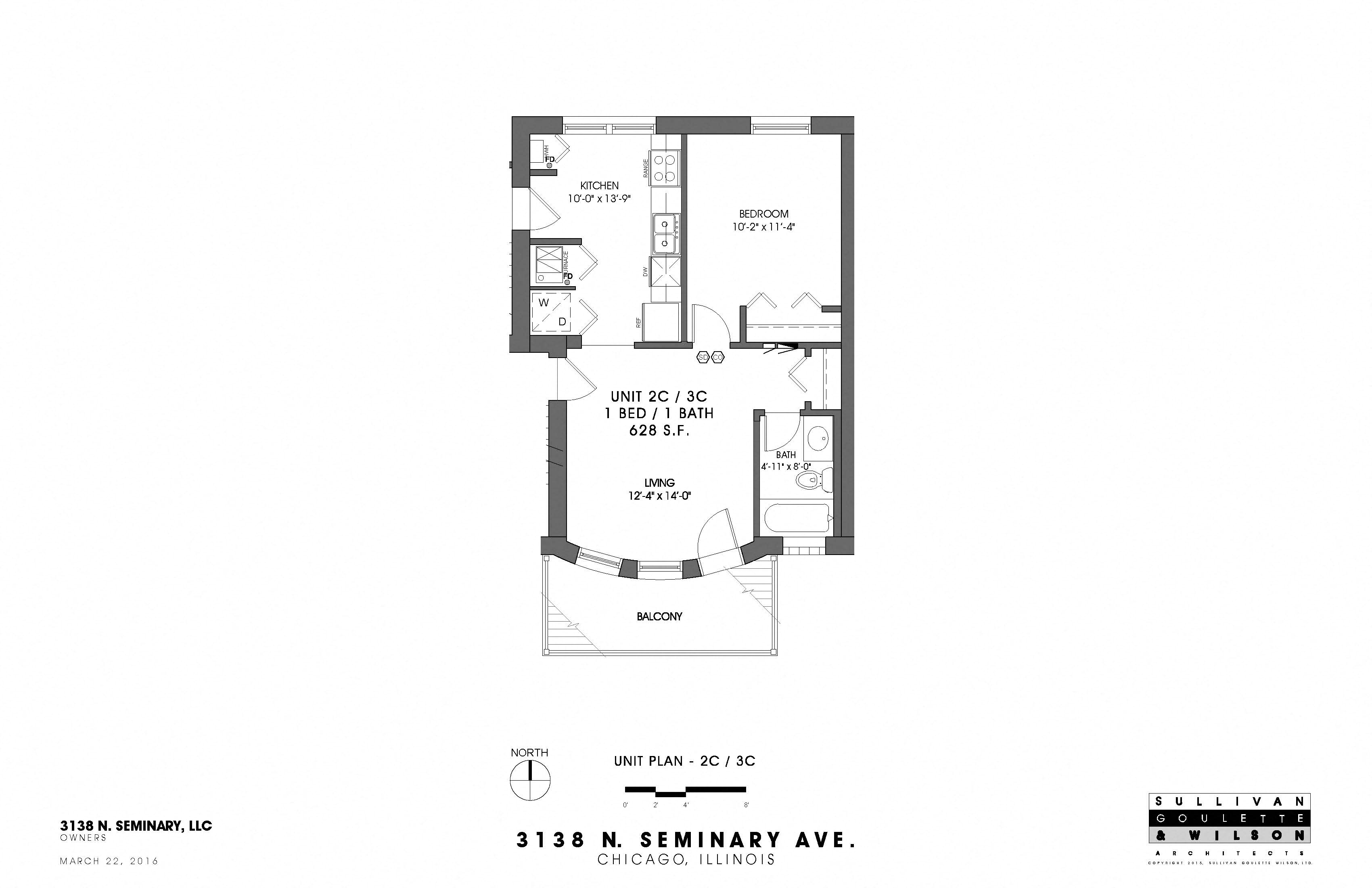 Floor plan for 2 beds, 1 bath, 935 sqft